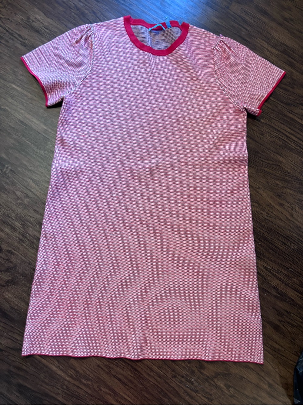 Red Knit Short Sleeve Dress with Red Trim